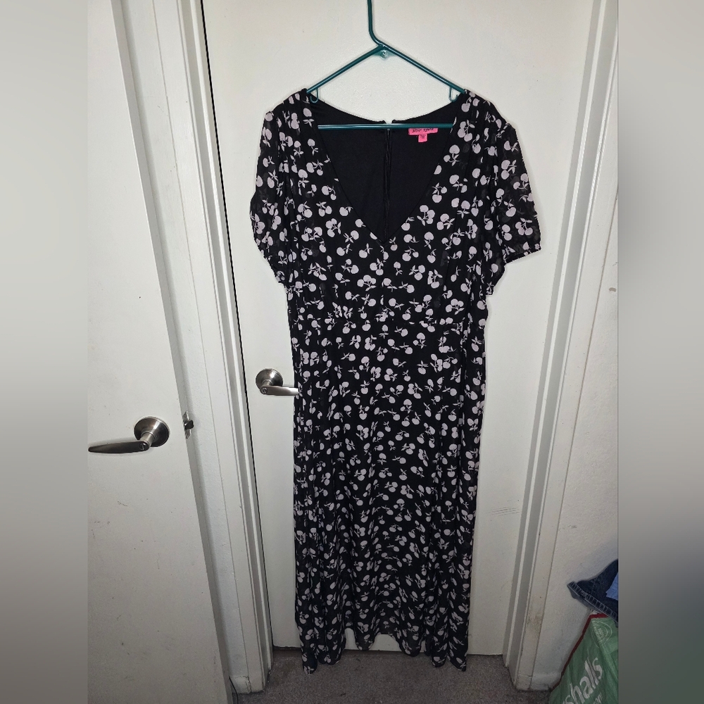Betsy Johnson Women's Cherry Dress‎ Black And White Size 24W